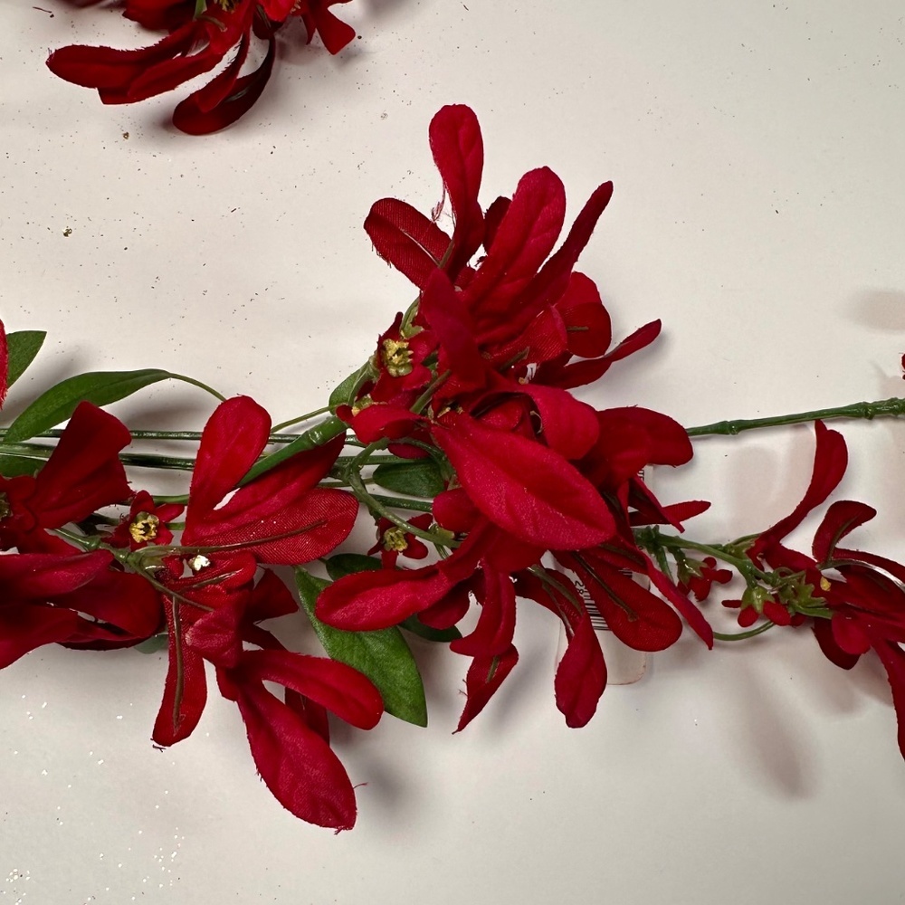 Red Velvet Faux Floral Stems | Holiday Poinsettia-Style Picks | Lot of 5